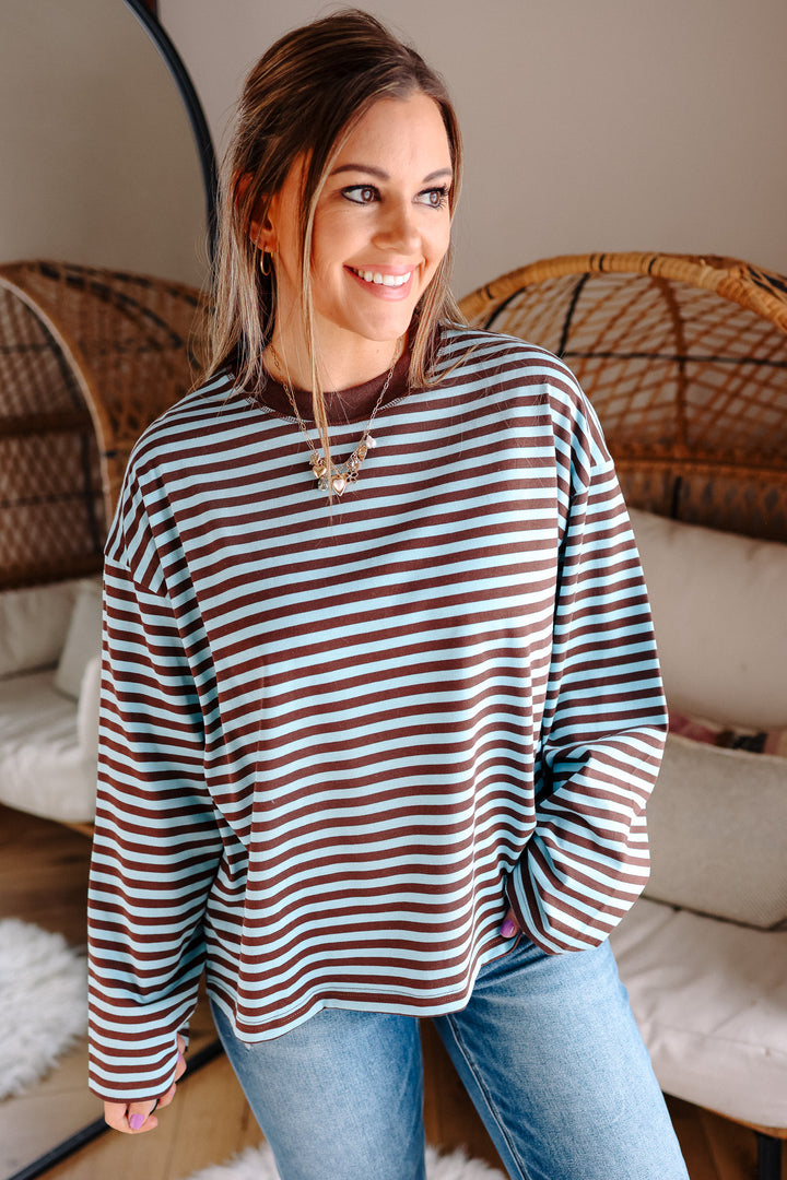 Noelle Stripe Long Sleeve Top - Chocolate