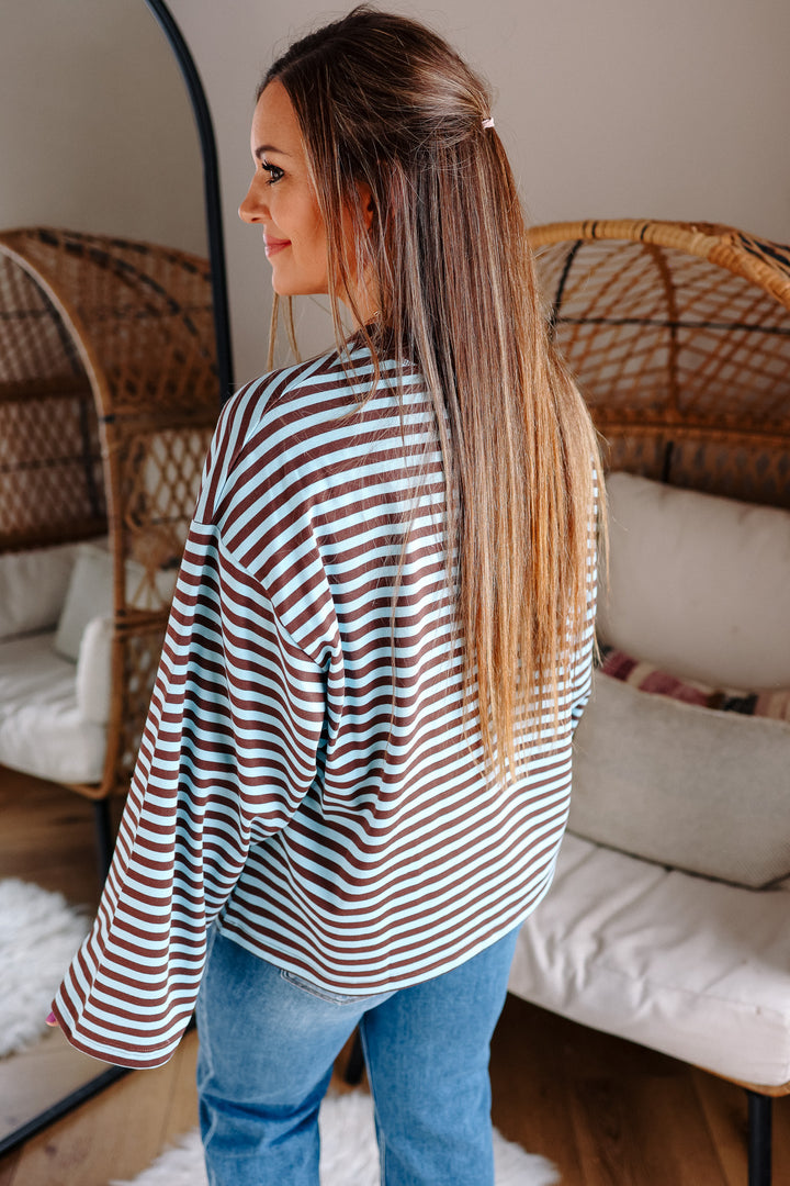 Noelle Stripe Long Sleeve Top - Chocolate