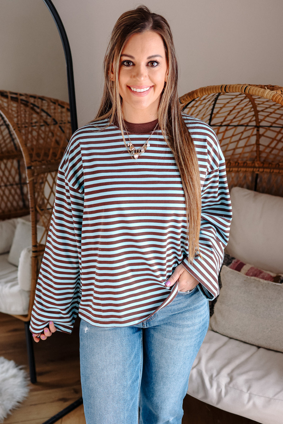 Noelle Stripe Long Sleeve Top - Chocolate