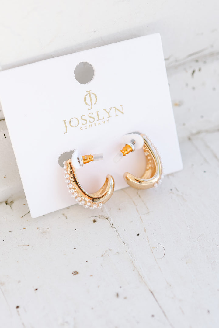Pearl Studded Huggie Hoop Oval Earrings