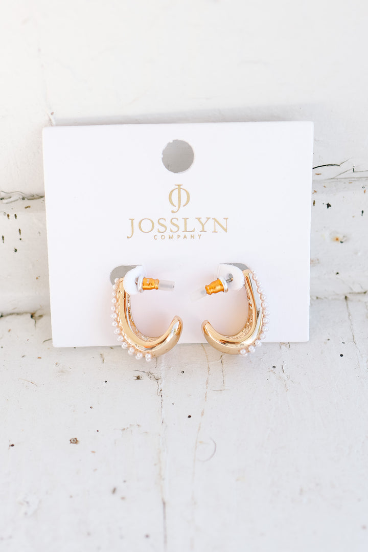 Pearl Studded Huggie Hoop Oval Earrings