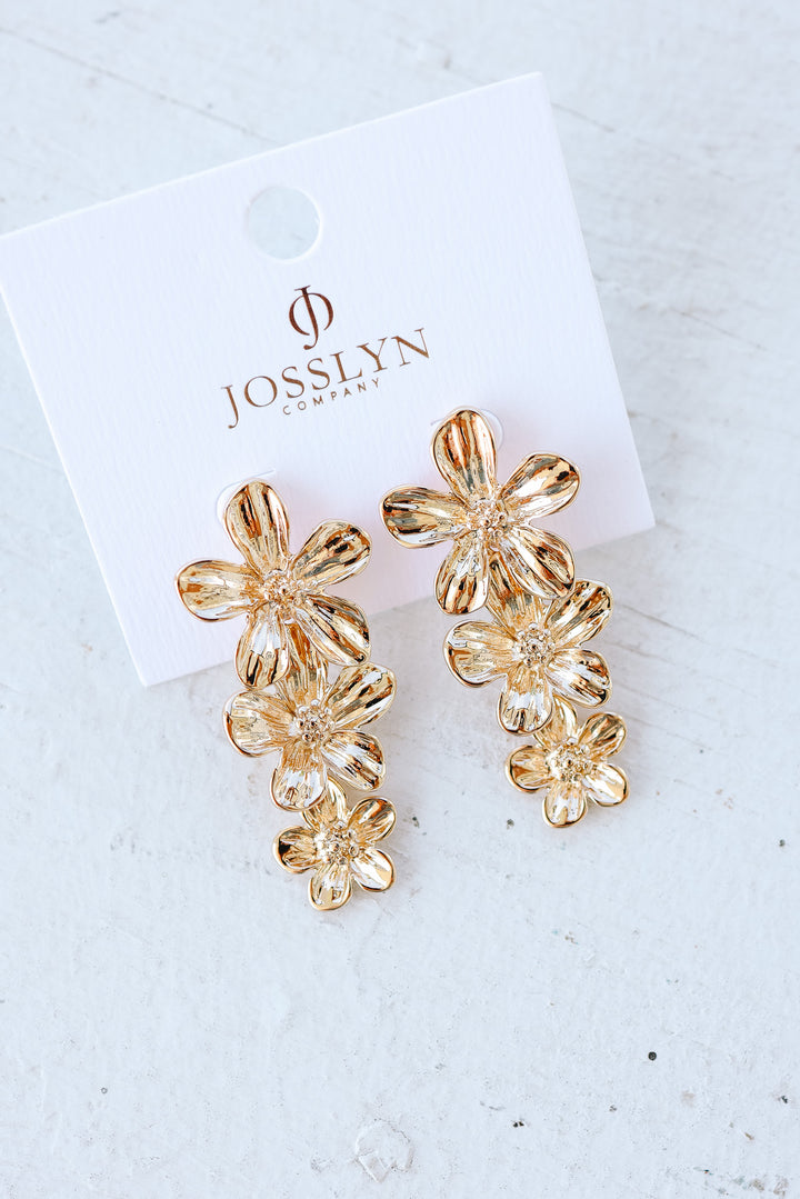Gold Flower Cascade Drop Earrings