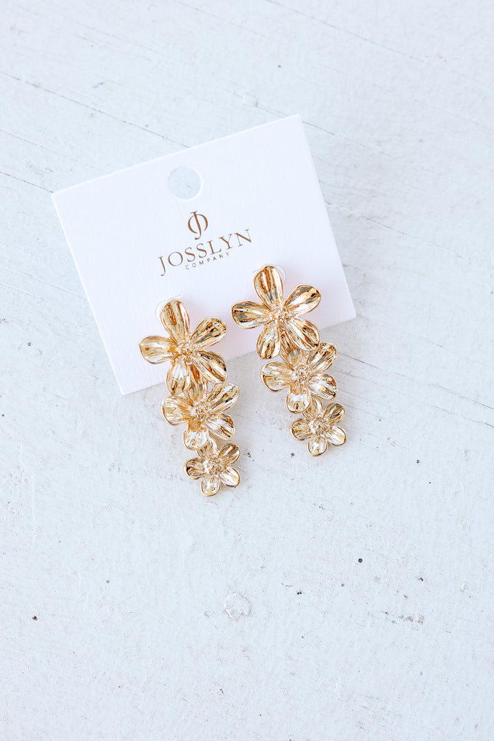 Gold Flower Cascade Drop Earrings