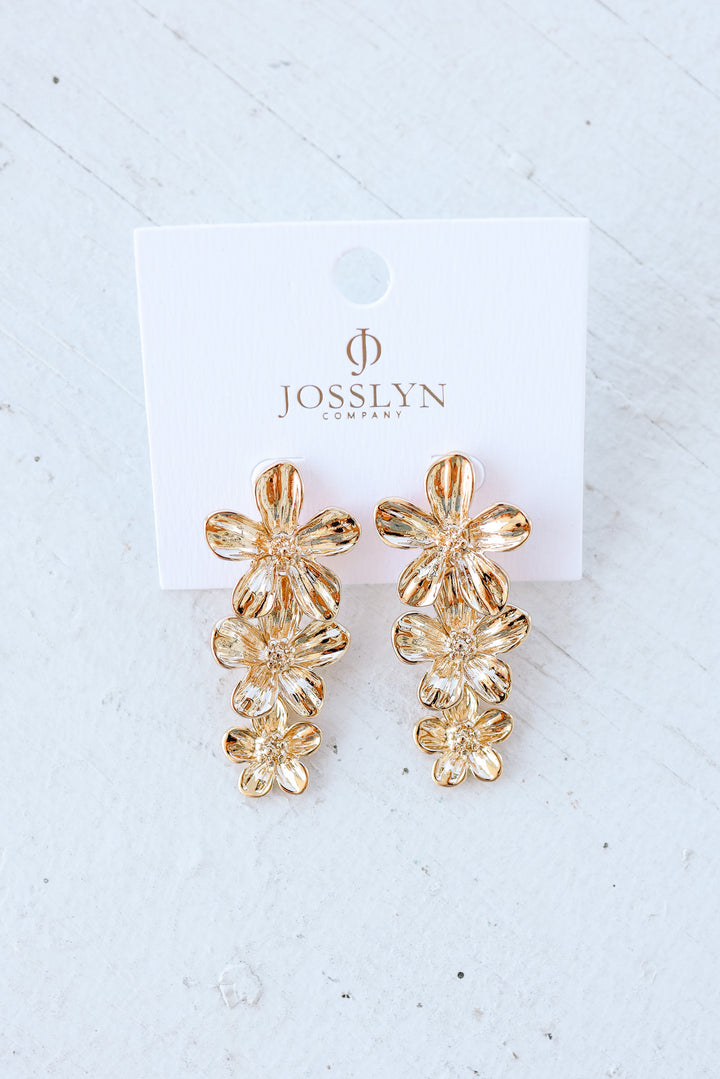 Gold Flower Cascade Drop Earrings