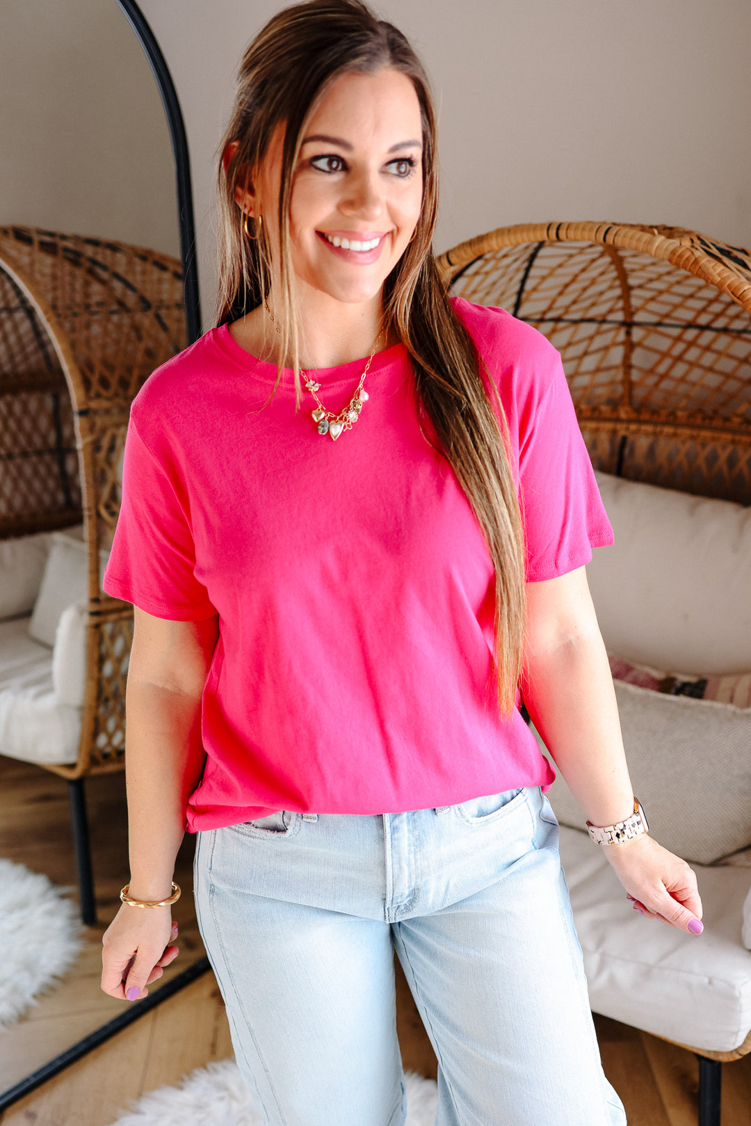 Cotton Boyfriend Tee - Hot Pink