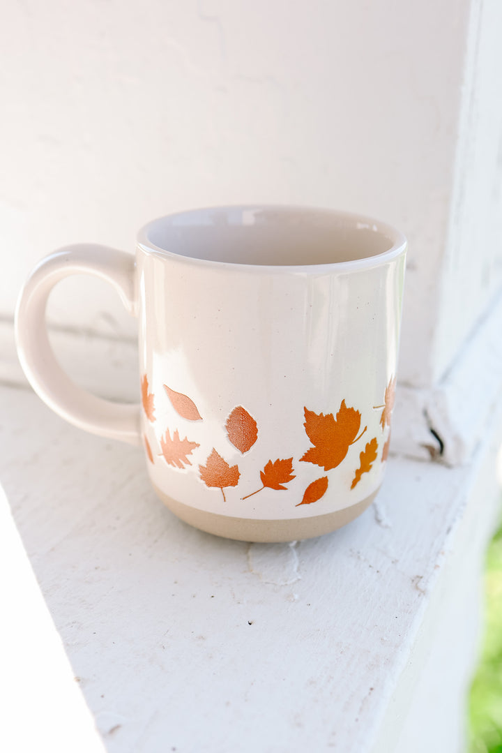 Orange Leaves Stoneware Coffee Mug