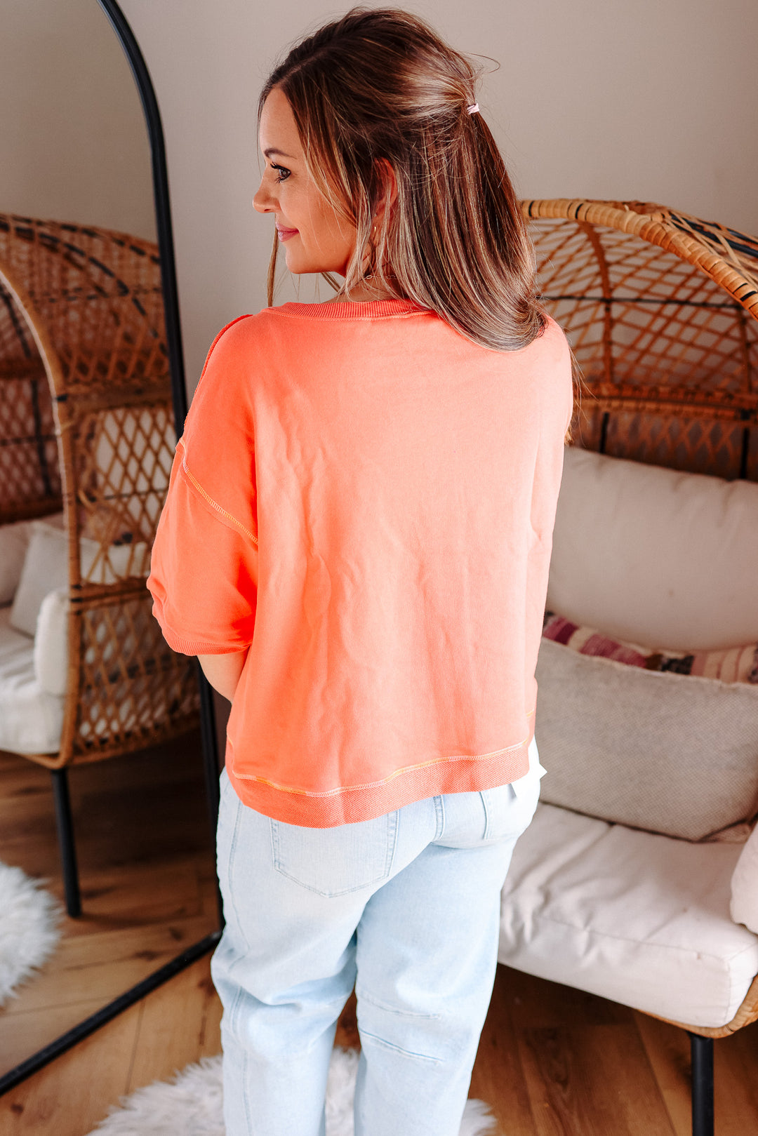Jovie Button Down Sweatshirt Top - Coral