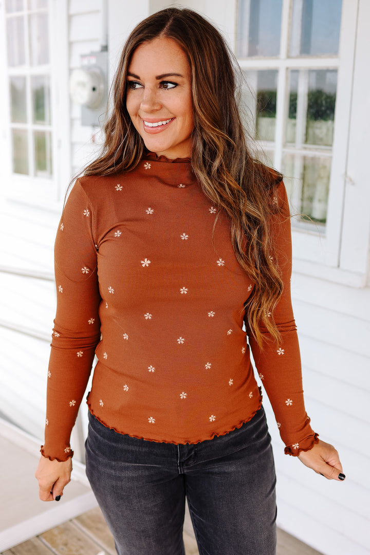 Layan Mockneck Ribbed Top - Caramel