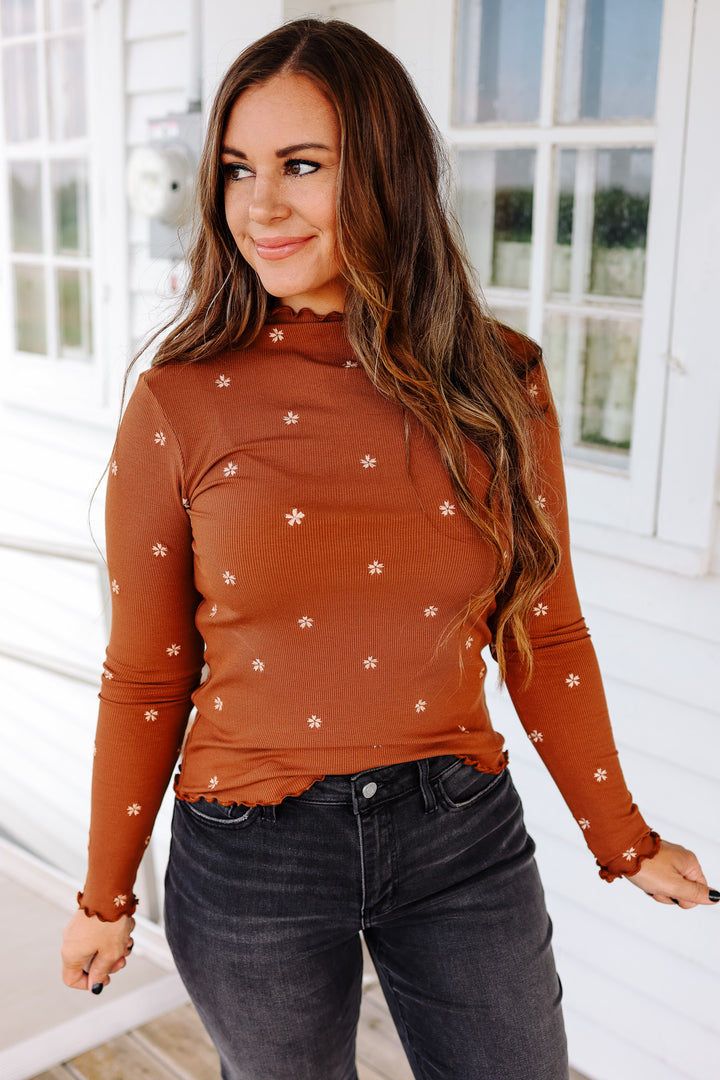 Layan Mockneck Ribbed Top - Caramel