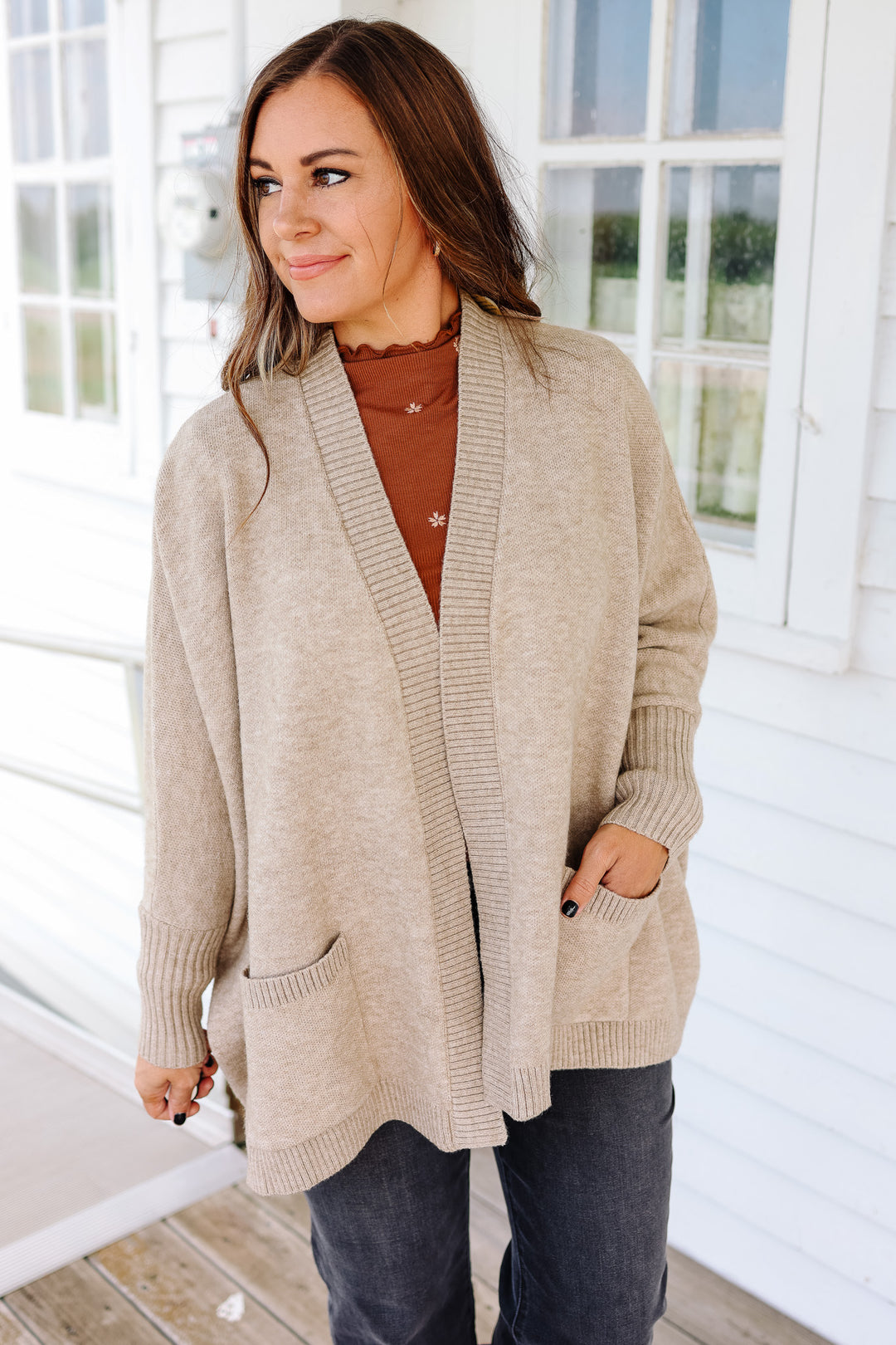 Ozzy Dolman Sleeve Cardigan - Taupe