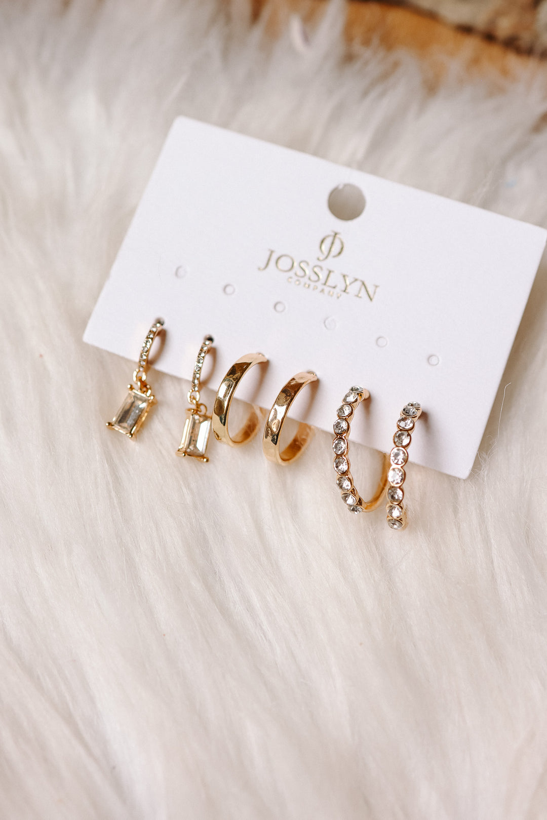 Crystal-Accented Gold Hoop Earring Set