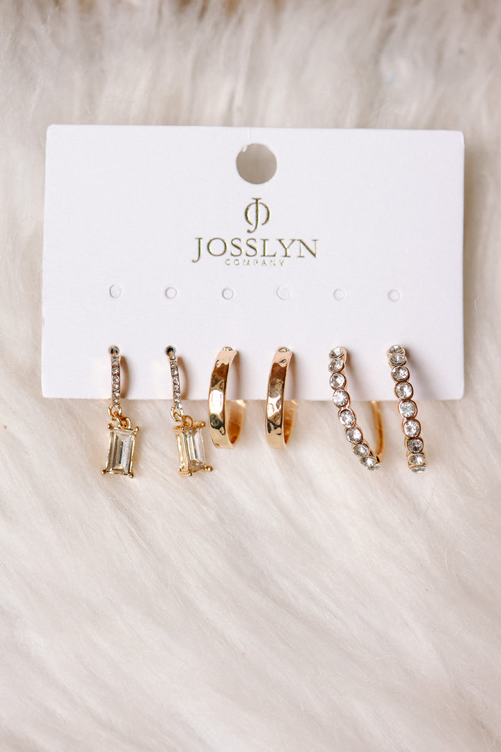 Crystal-Accented Gold Hoop Earring Set