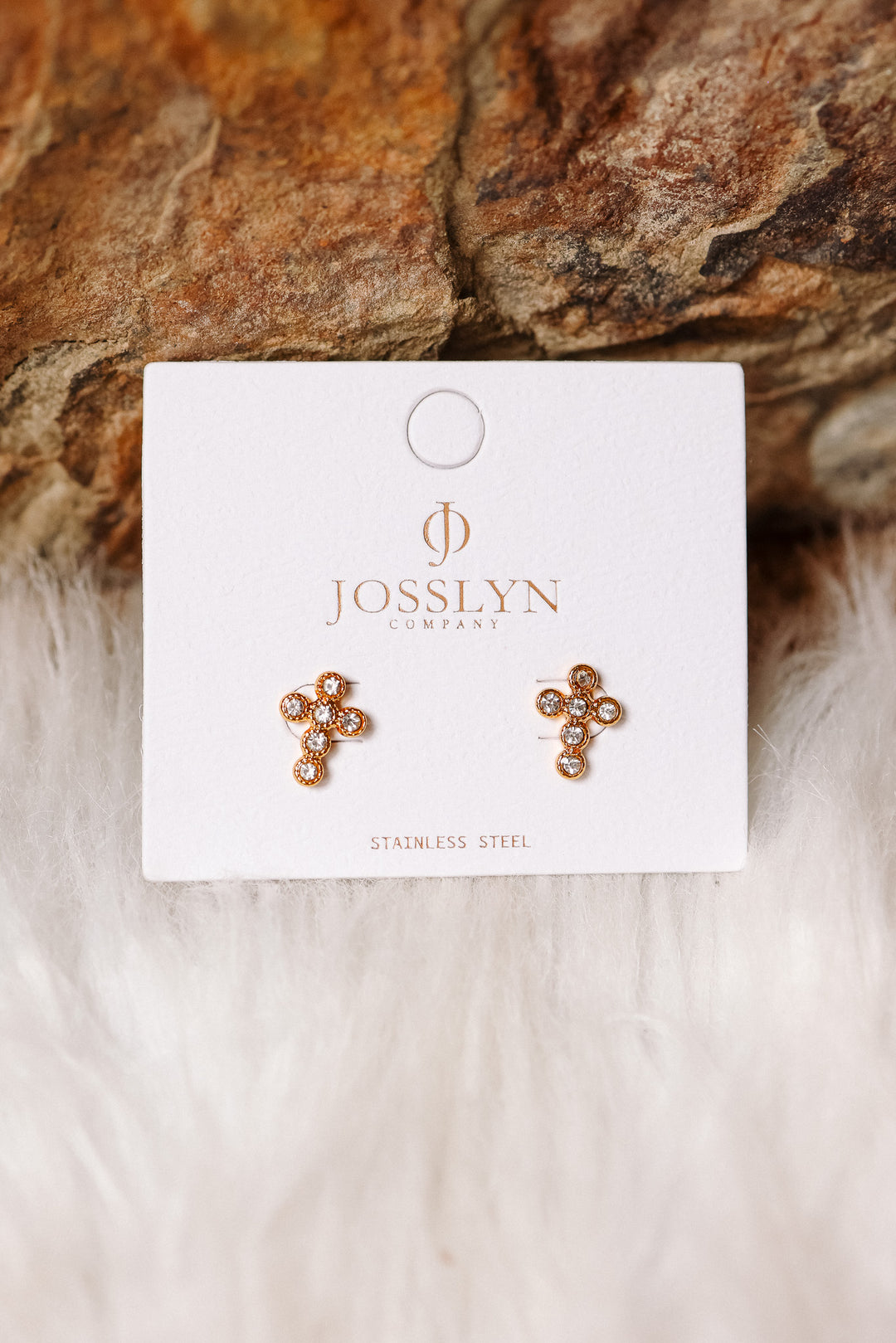 Dainty Cross Stud Earrings - Crystal