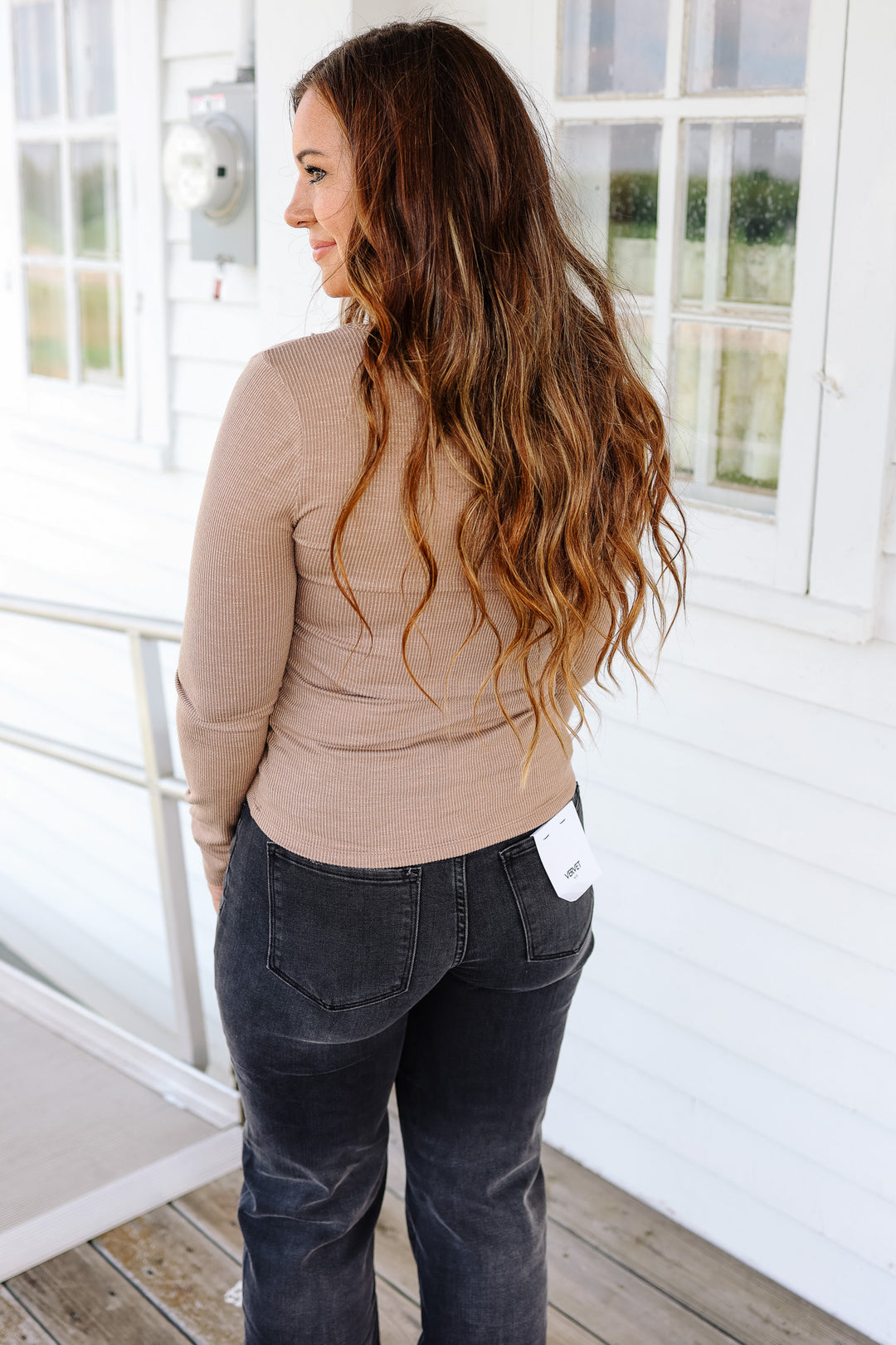 Bowie Lace Ribbed Top - Mocha