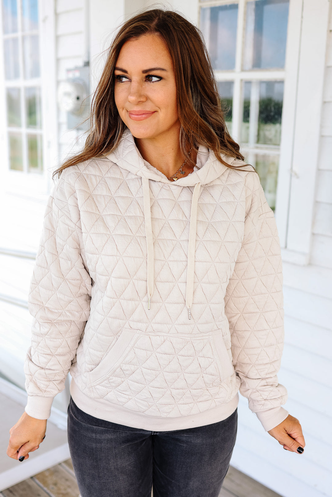 Eloise Quilted Hoodie - Cream