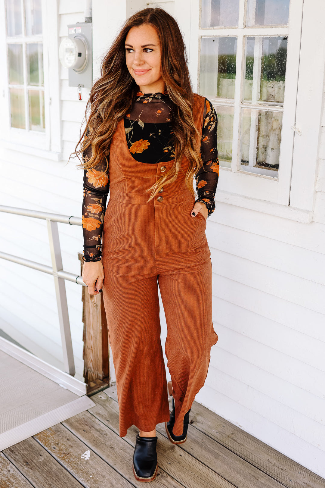 Lucia Scoop Neck Corduroy Jumpsuit - Carmel Mocha
