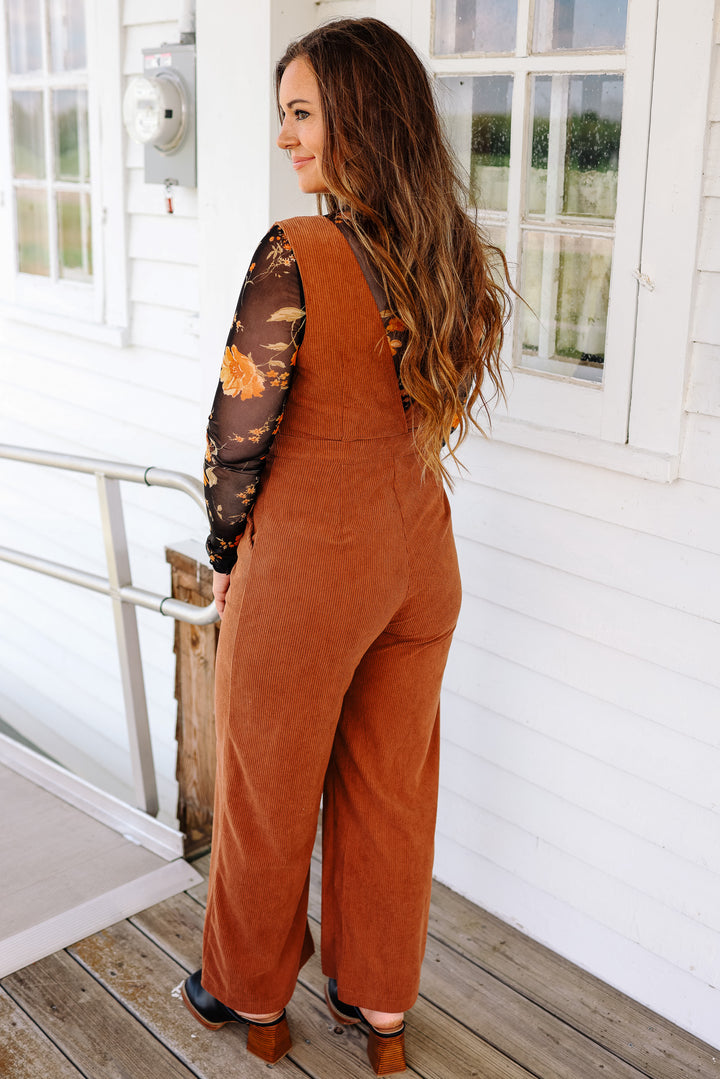 Lucia Scoop Neck Corduroy Jumpsuit - Carmel Mocha