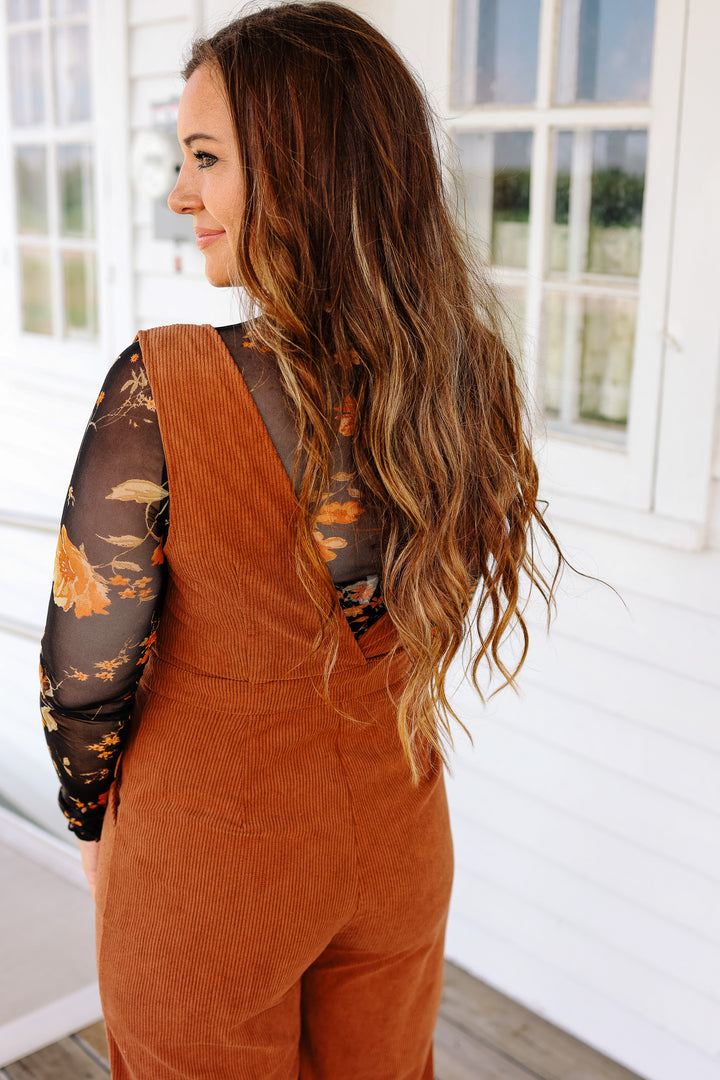 Lucia Scoop Neck Corduroy Jumpsuit - Carmel Mocha
