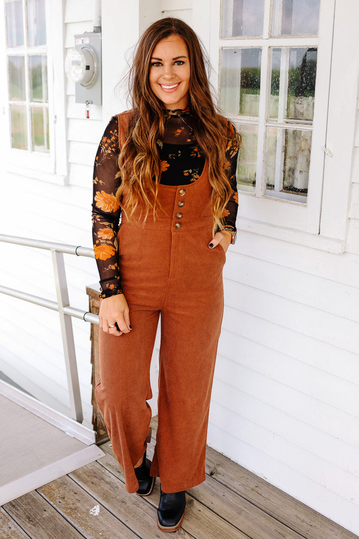 Lucia Scoop Neck Corduroy Jumpsuit - Carmel Mocha