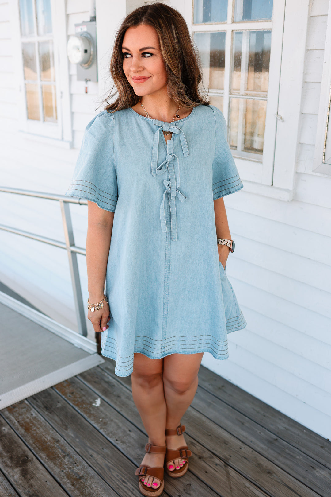 Hutton Bow Tie Ribbon Shift Dress