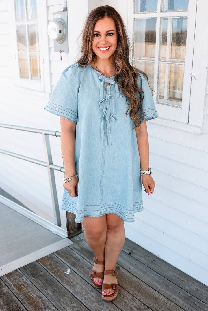 Hutton Bow Tie Ribbon Shift Dress