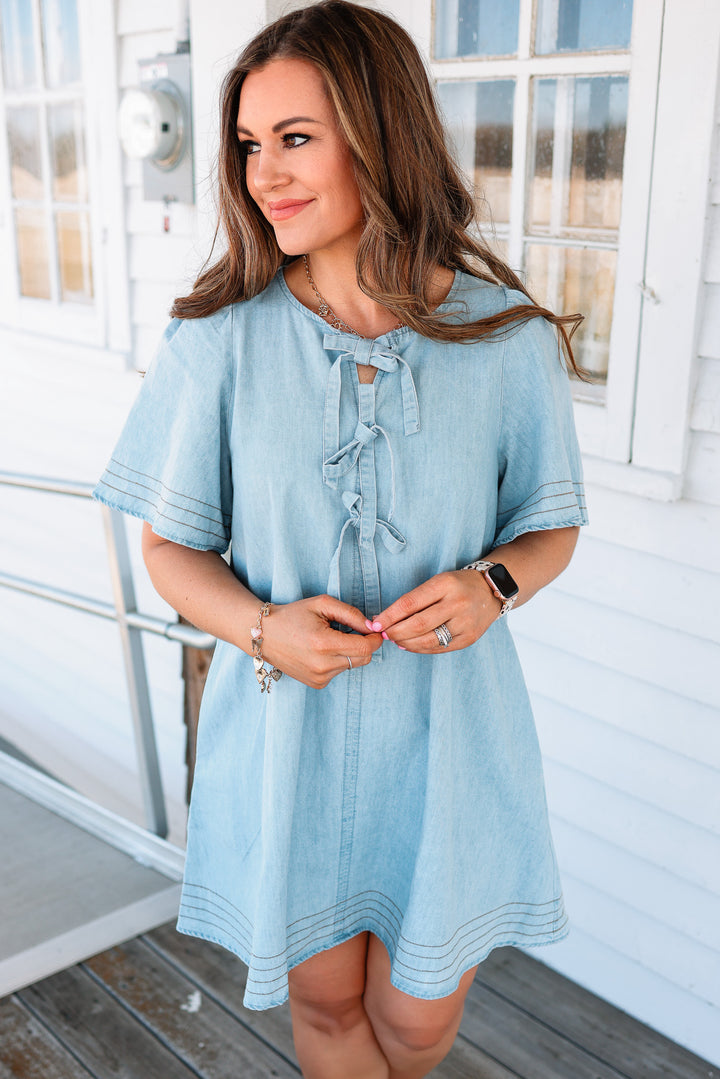 Hutton Bow Tie Ribbon Shift Dress