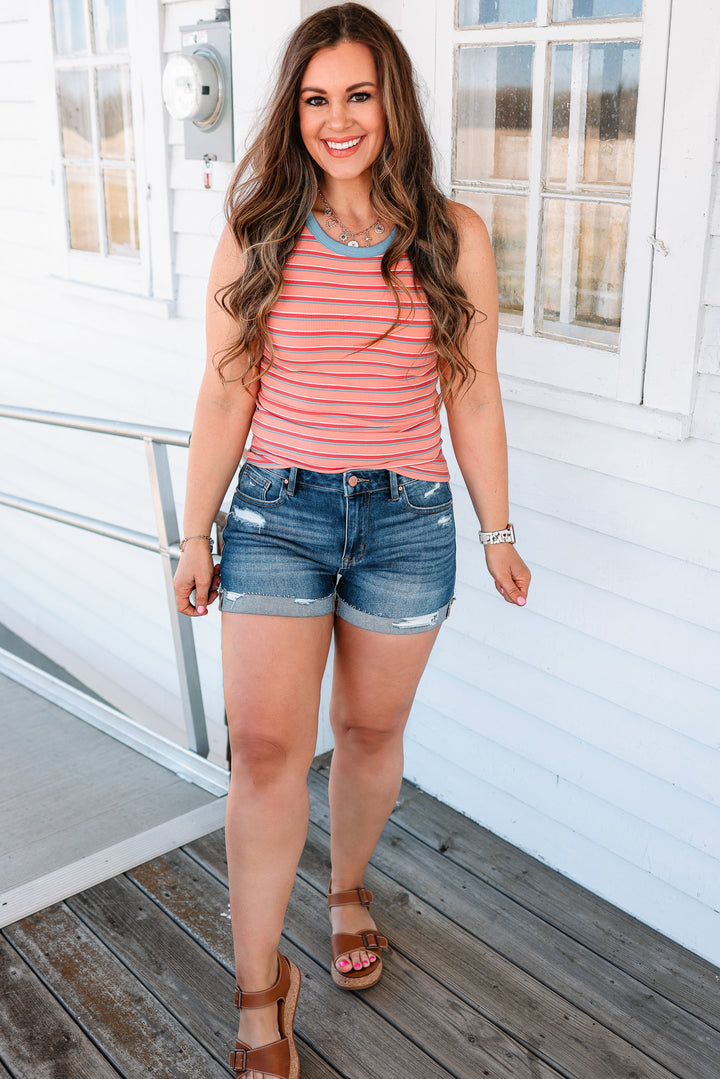 RISEN: Saylor Mid Rise Cuffed Shorts - Dark