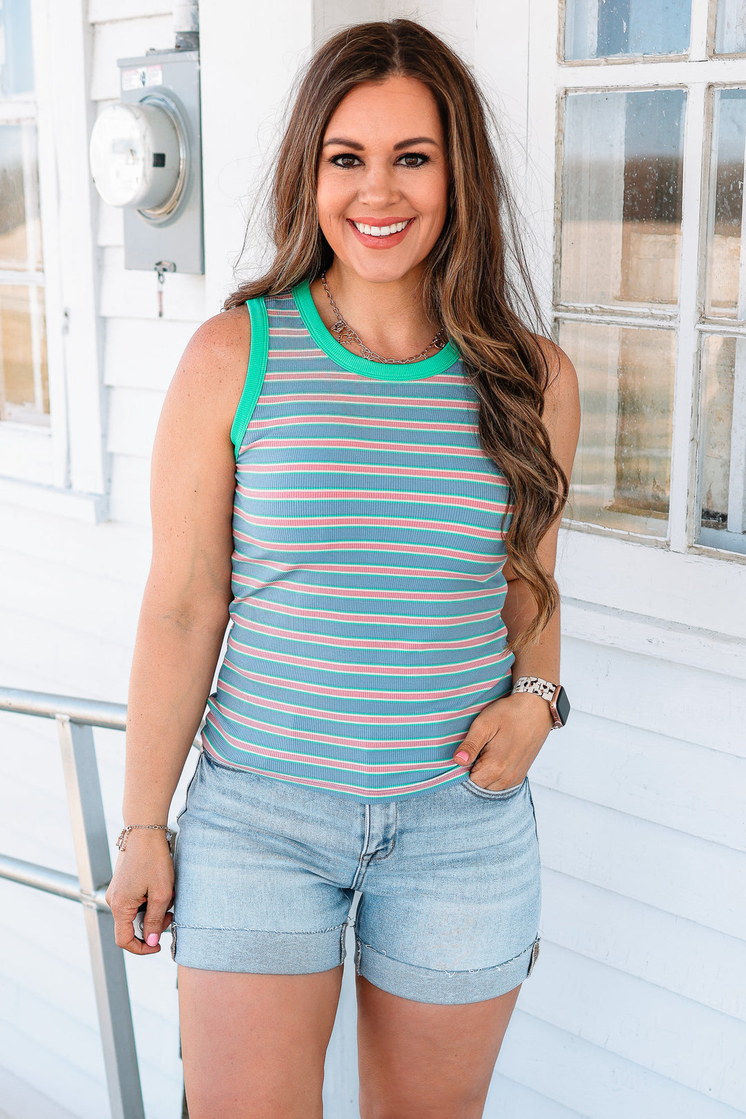 Alayna Striped Knit Tank - Key Lime