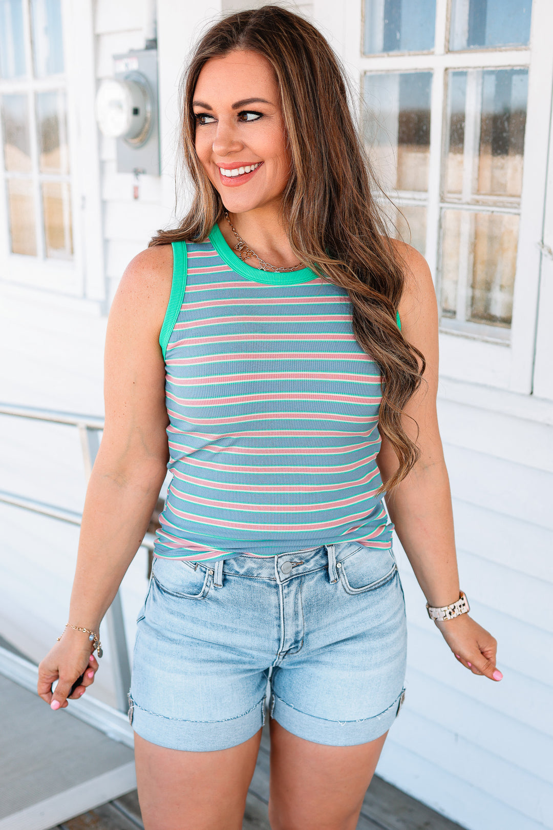 Alayna Striped Knit Tank - Key Lime