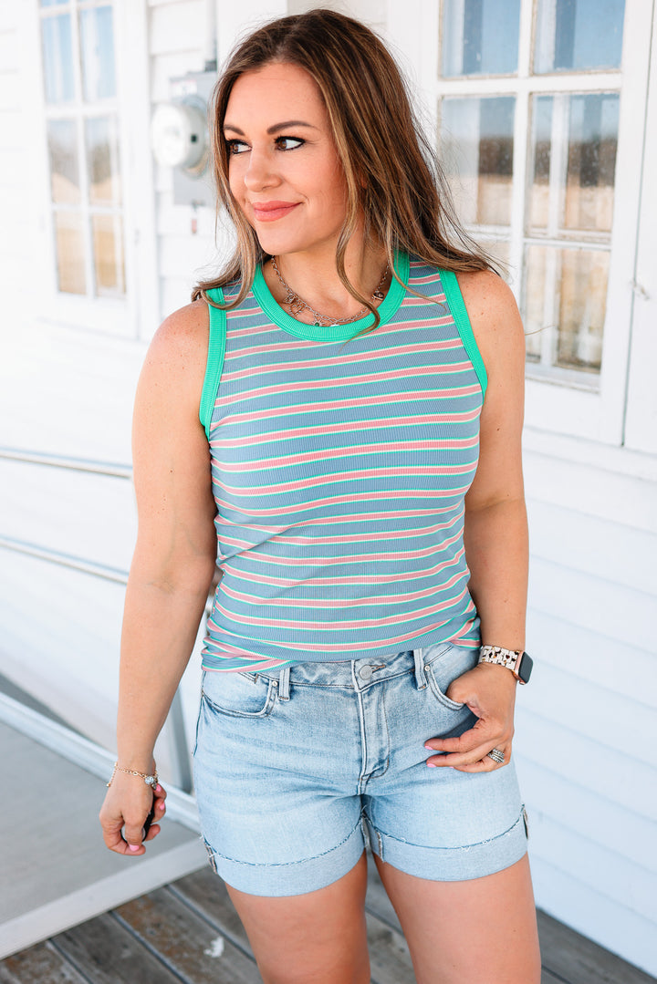 Alayna Striped Knit Tank - Key Lime