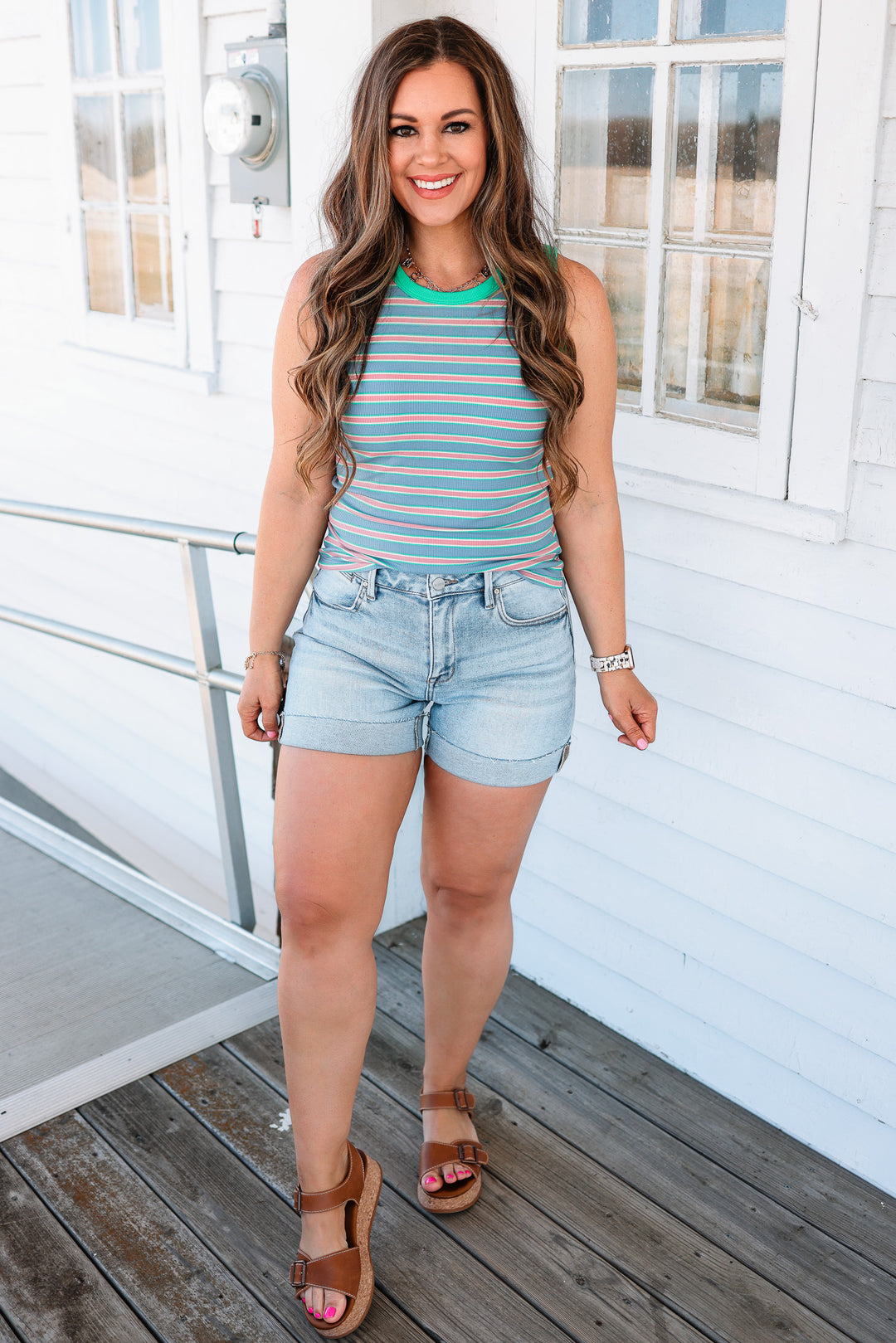 RISEN: Onyx High Rise Cuffed Shorts - Light Wash