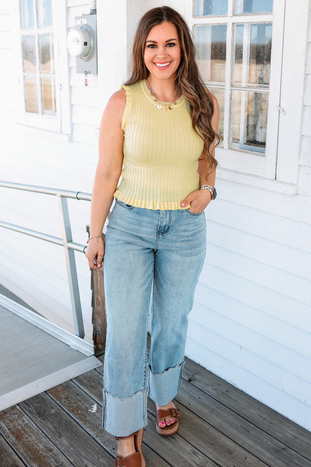 Bristol Sleevless Frill Top - Banana Cream