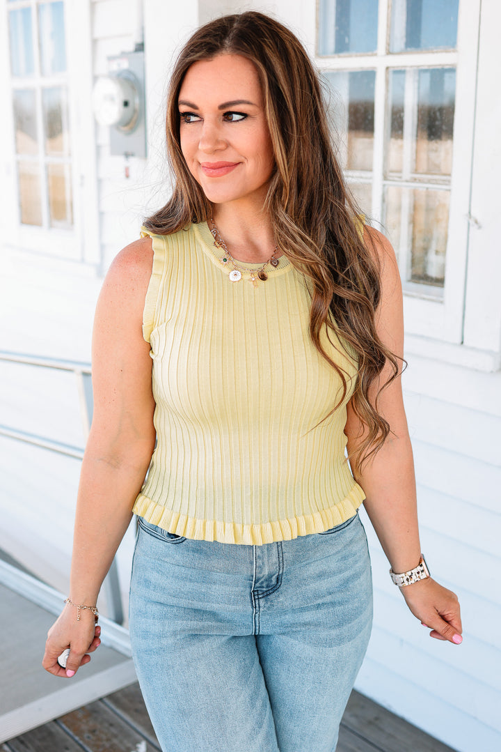 Bristol Sleevless Frill Top - Banana Cream