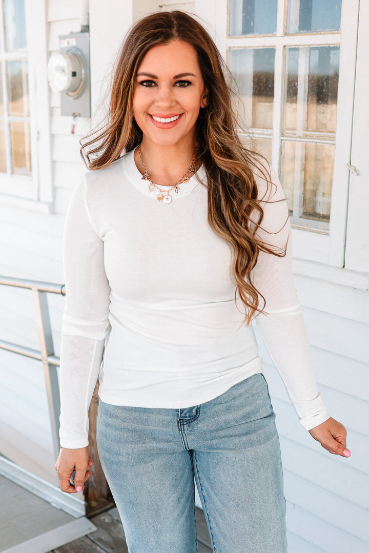 Lennon Ribbed Long Sleeve Top - Ivory
