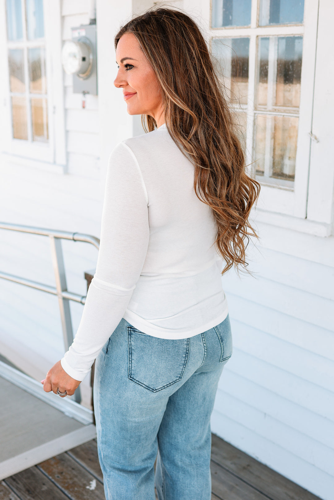Lennon Ribbed Long Sleeve Top - Ivory