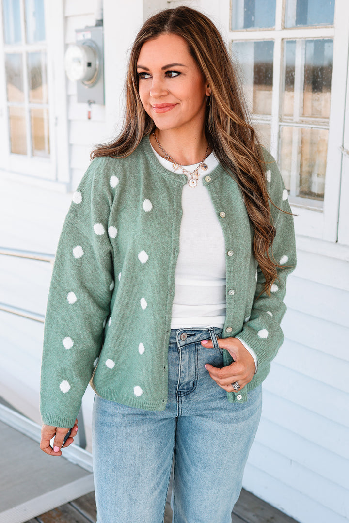 Sadie Polka Dot Sweater Cardigan - Sage