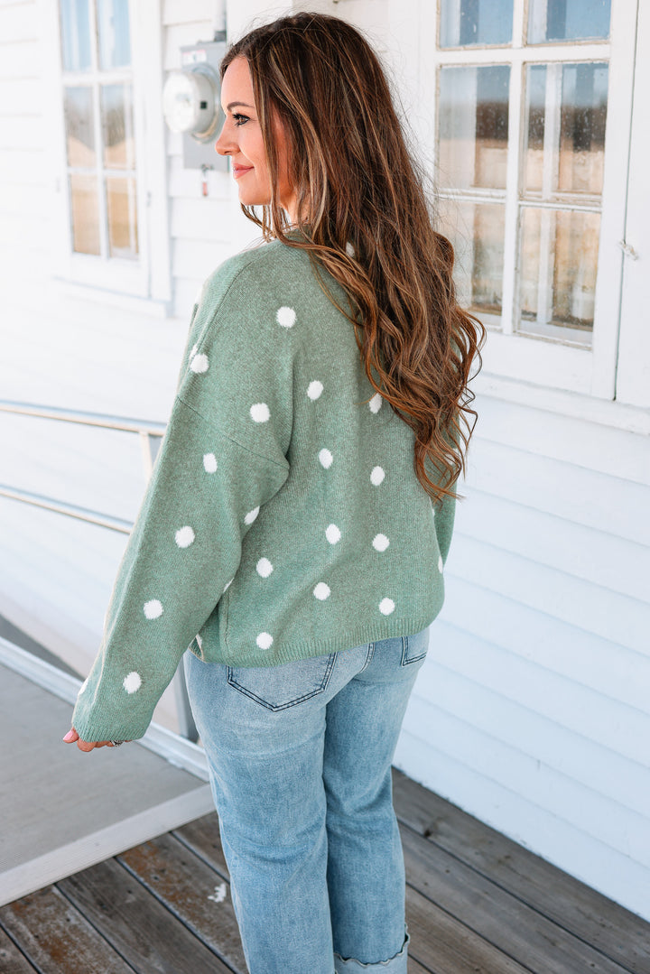 Sadie Polka Dot Sweater Cardigan - Sage