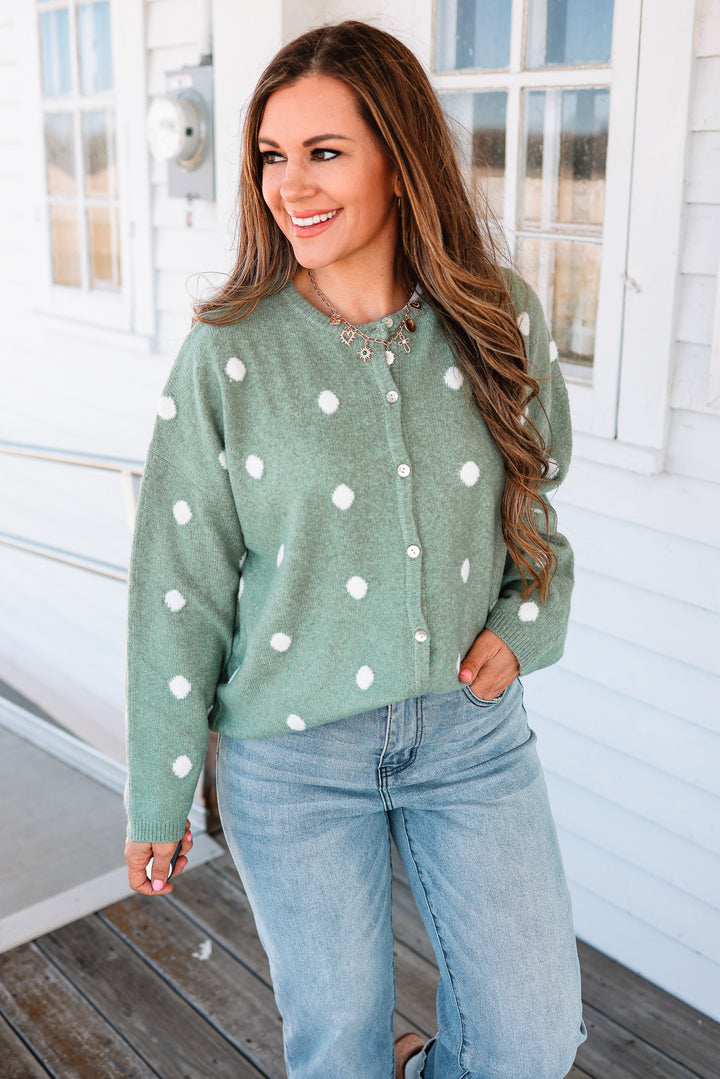 Sadie Polka Dot Sweater Cardigan - Sage