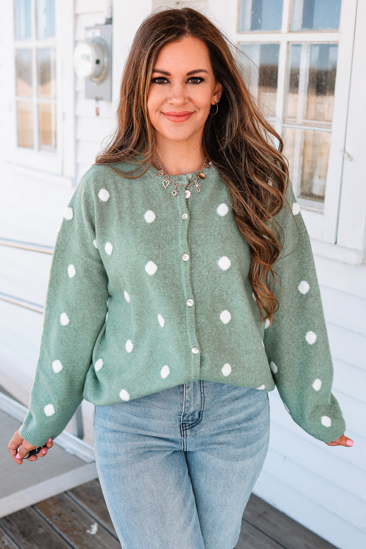 Sadie Polka Dot Sweater Cardigan - Sage