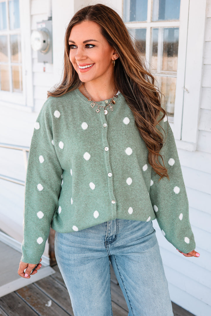 Sadie Polka Dot Sweater Cardigan - Sage
