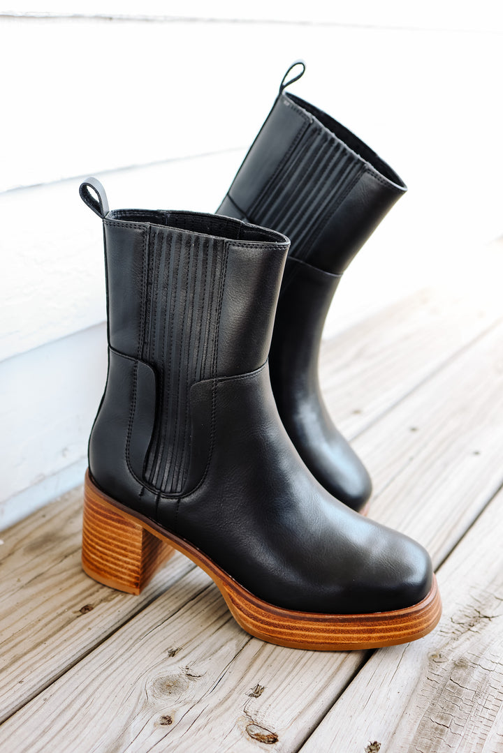 Tricia Platform Mid-Calf Booties - Black