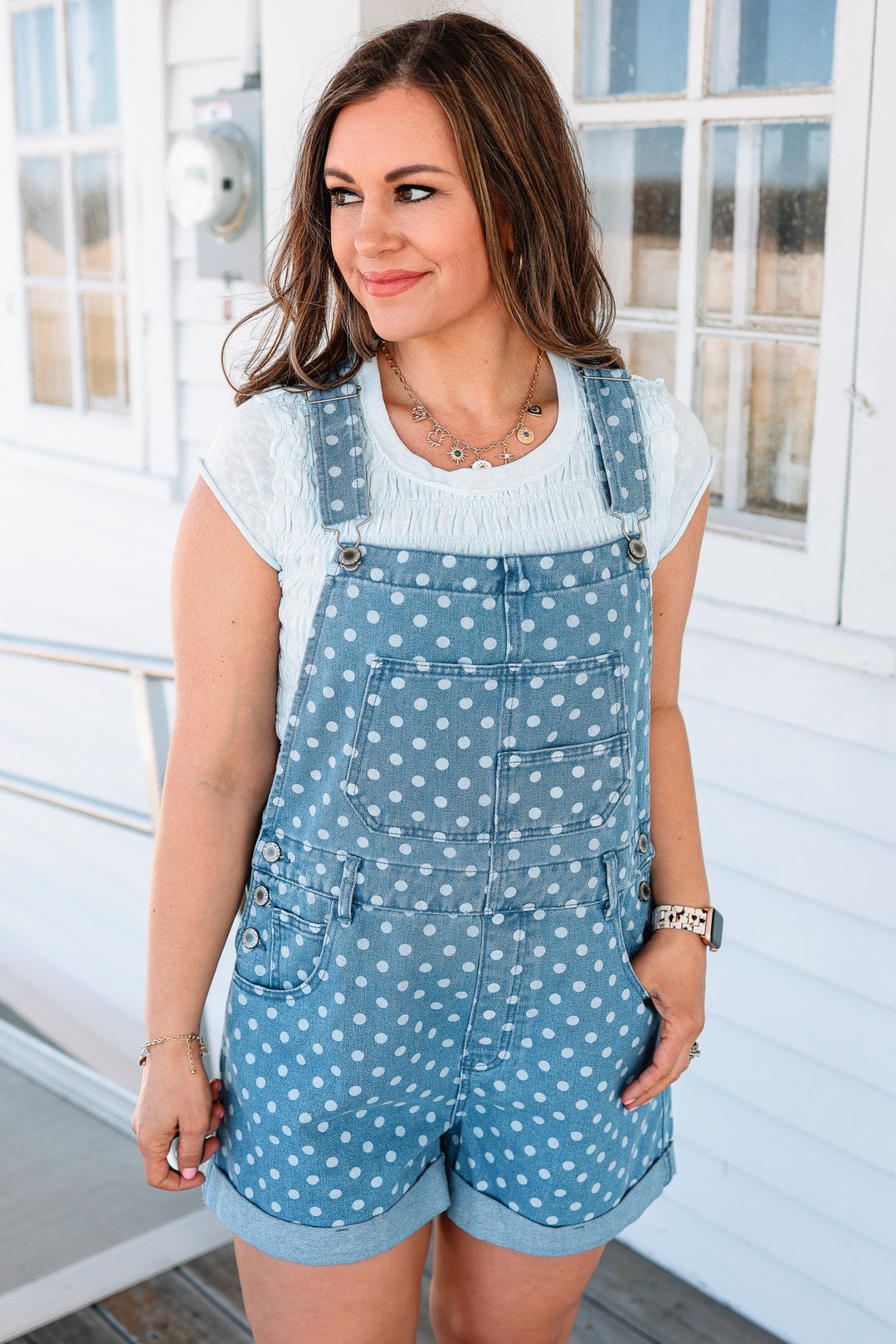 Polka Dot Denim Shortalls