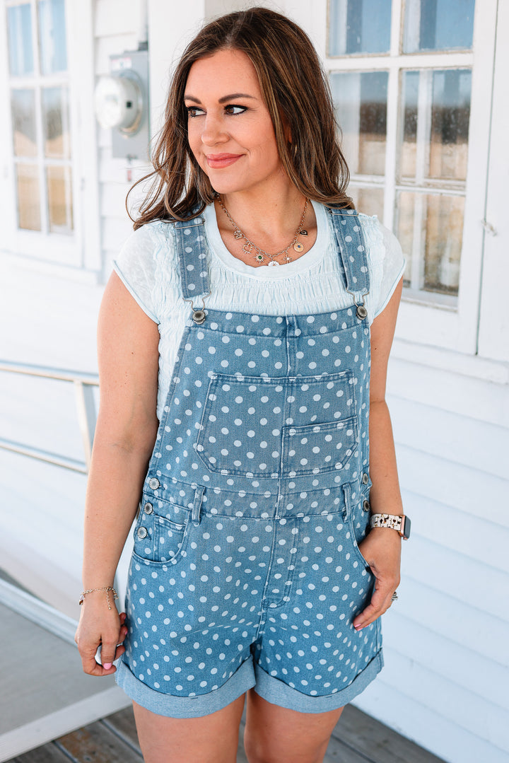 Polka Dot Denim Shortalls