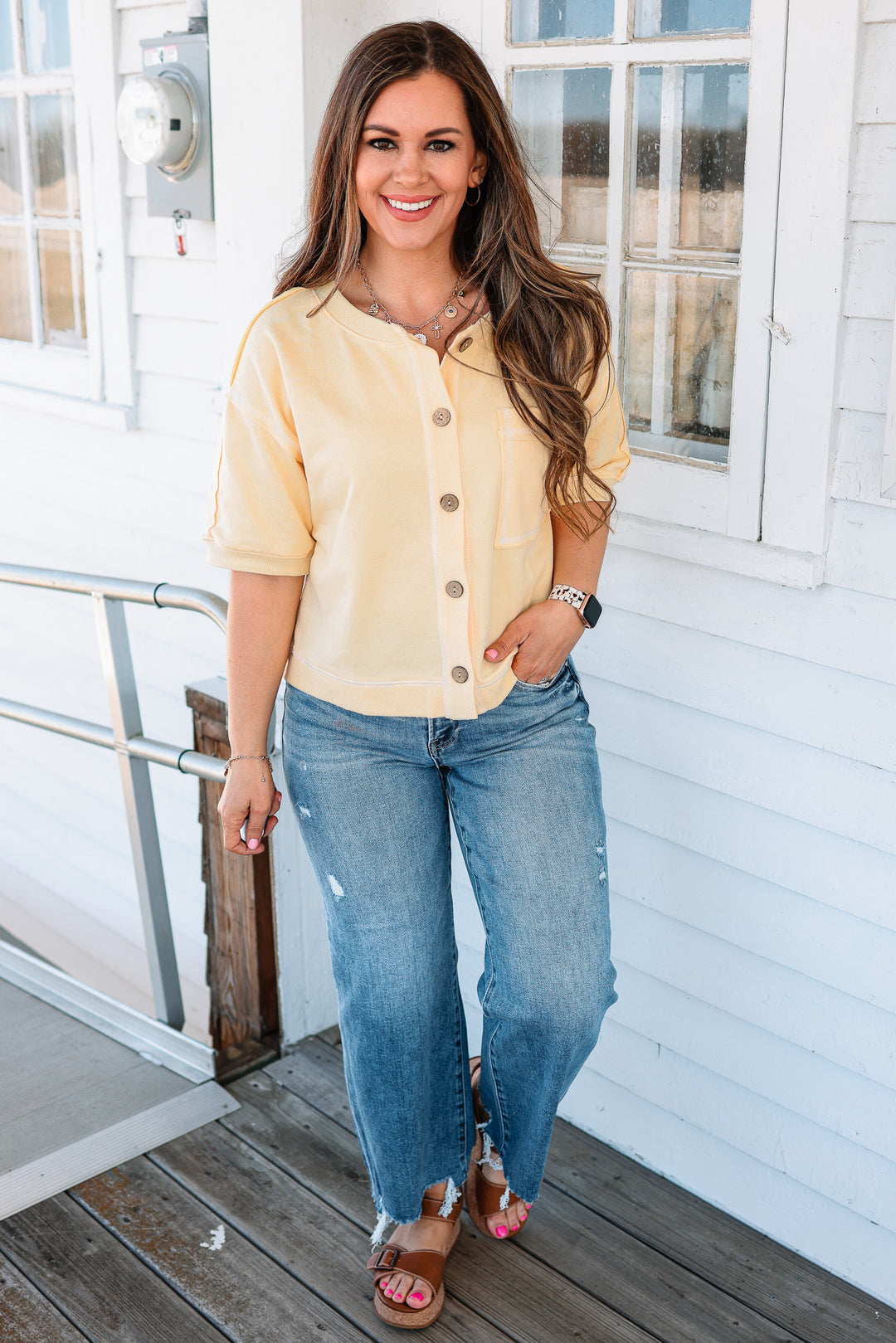 Jovie Button Down Sweatshirt Top - Butter