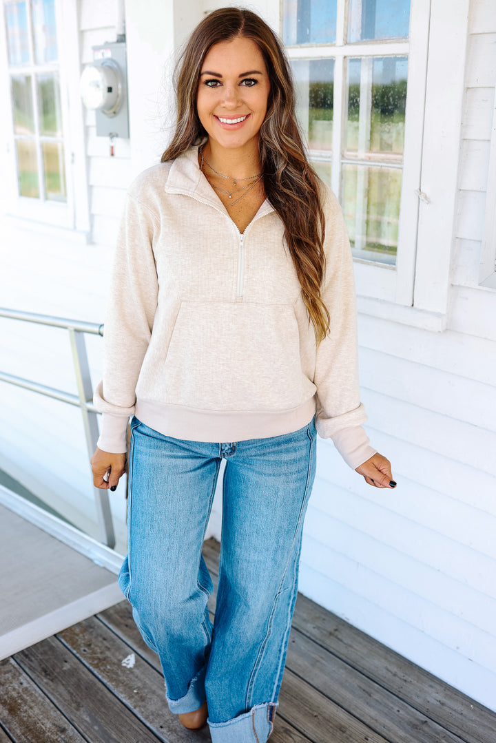 Calla Half Zip Top - Ecru