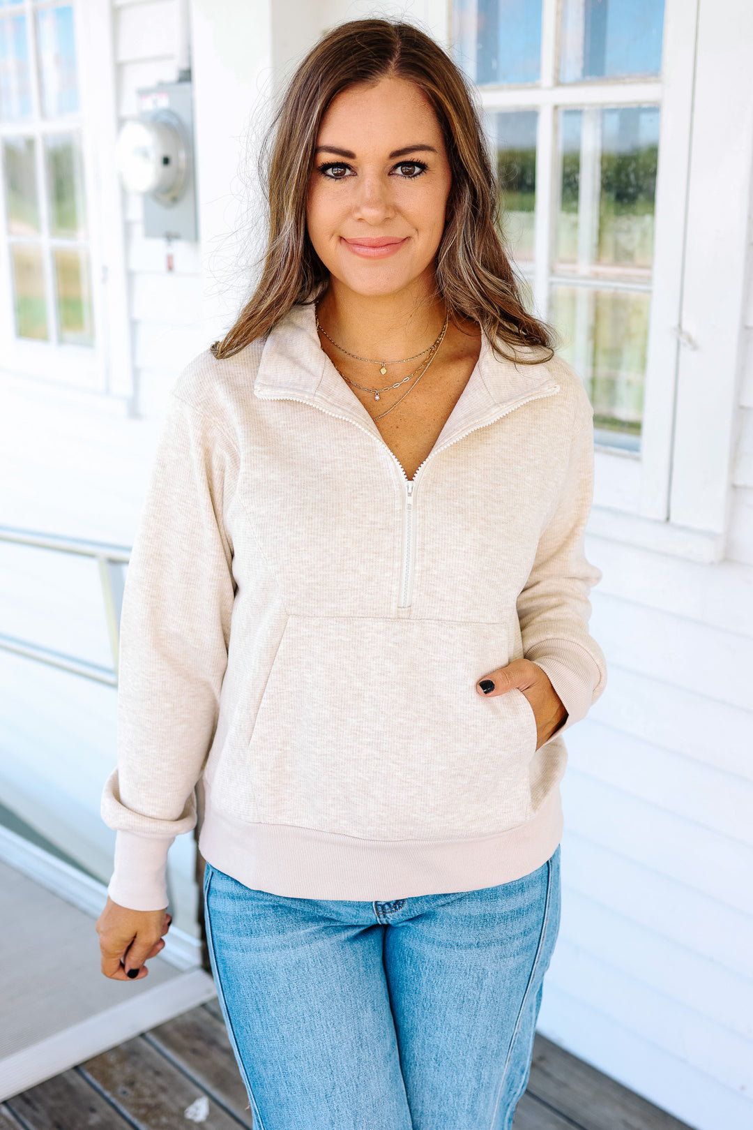 Calla Half Zip Top - Ecru