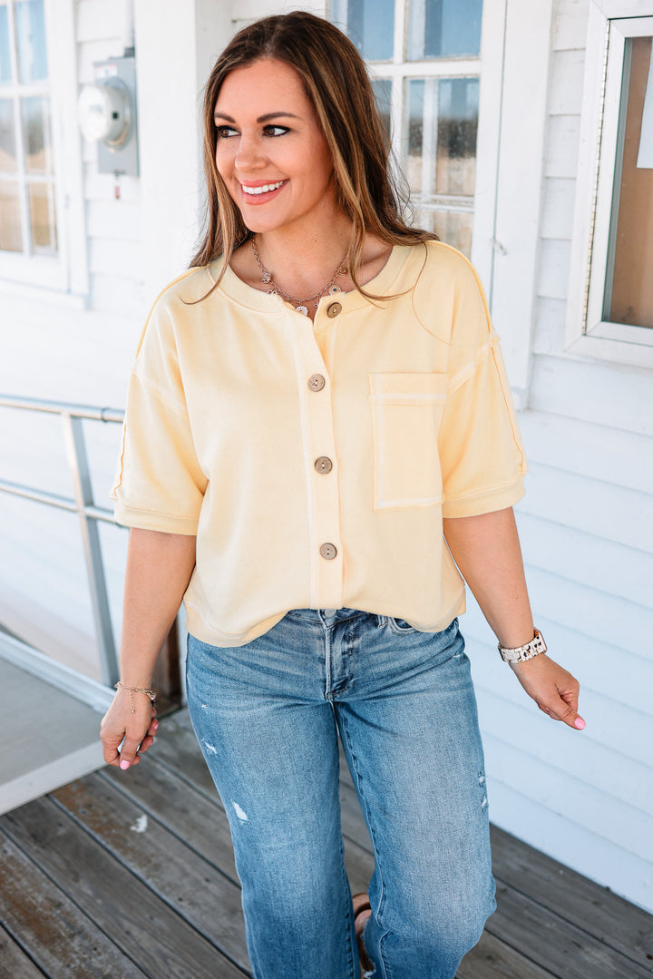 Jovie Button Down Sweatshirt Top - Butter