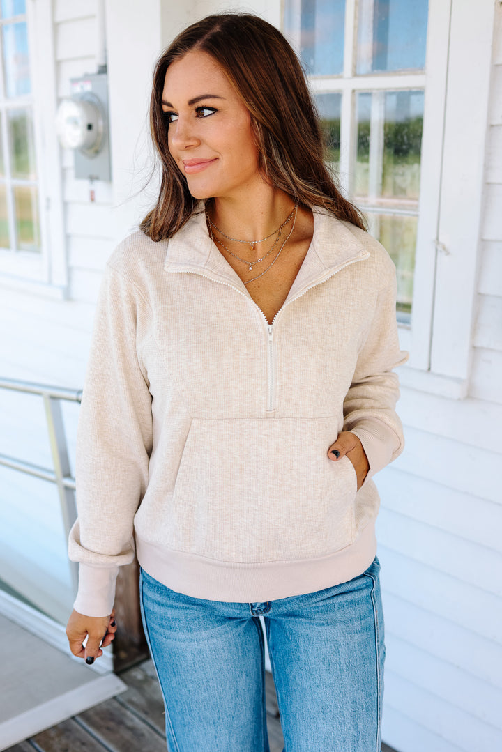 Calla Half Zip Top - Ecru