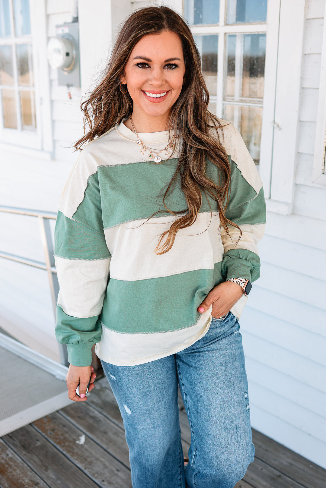 Mariella Panel Long Sleeve Top - Butter Green