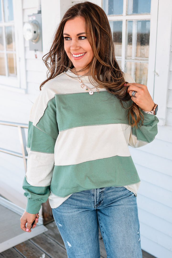 Mariella Panel Long Sleeve Top - Butter Green